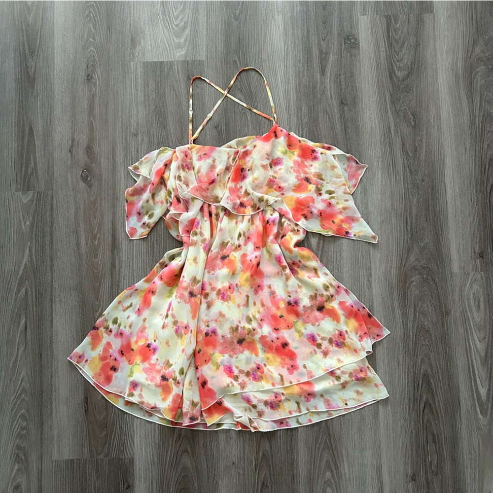 Guess Floral Slip Dress in Coral, Pink & Cream